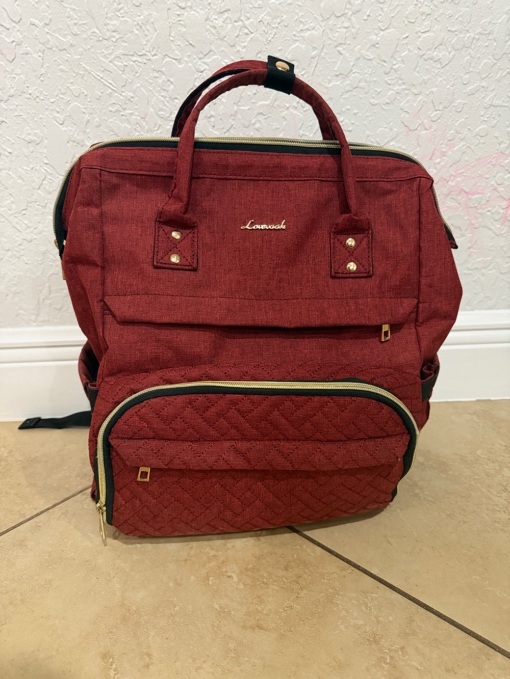 Quilted Convertible Backpack Tote in Deep Red